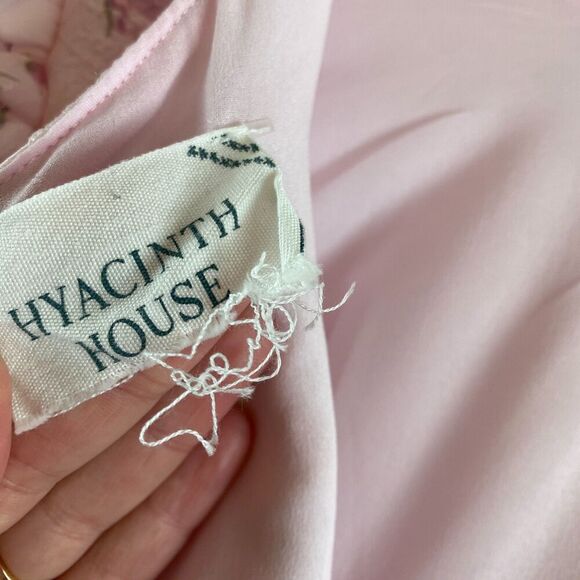 Hyacinth House Tuckernuck Pink Jacquard Empire Ella Mini Dress Sz M? Puff Sleeve - Picture 9 of 14